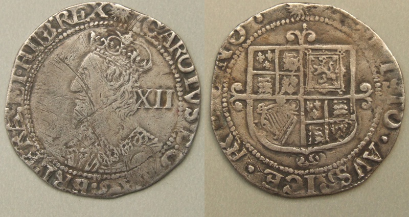 Charles I, Tower Mint Shilling mm sun Charles I, Tower Mint Shilling mm sun
